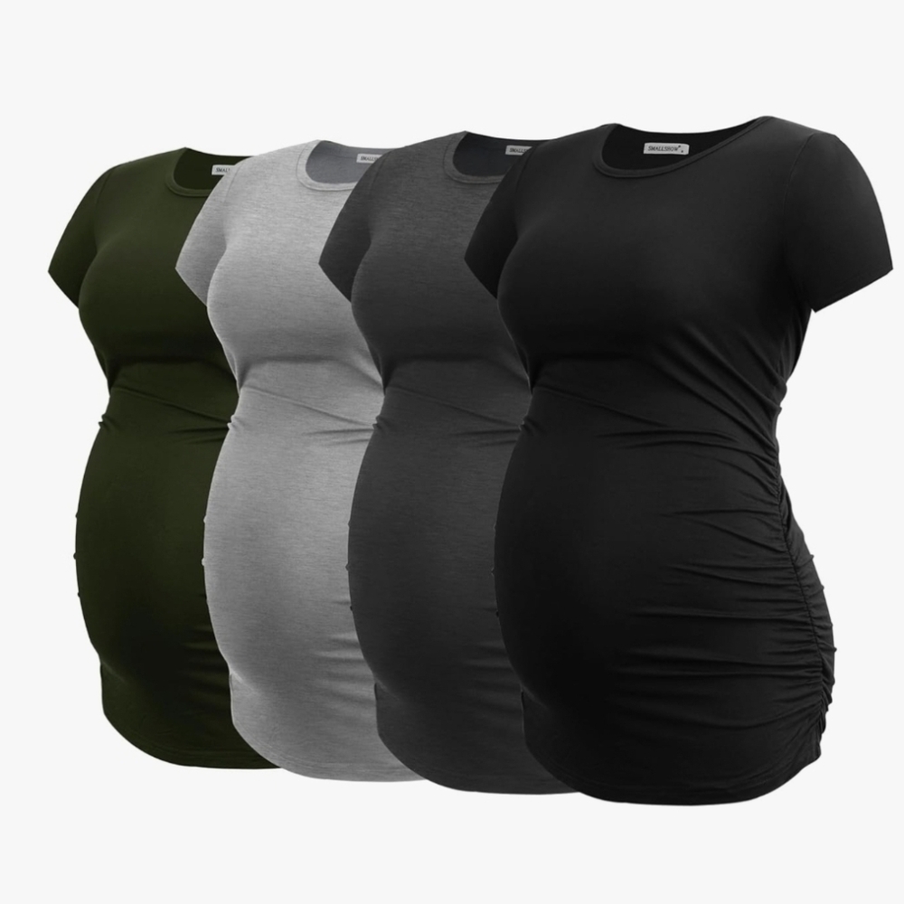 Maternity T-Shirt 4 Pack Bundle in Black, Gray, and Green